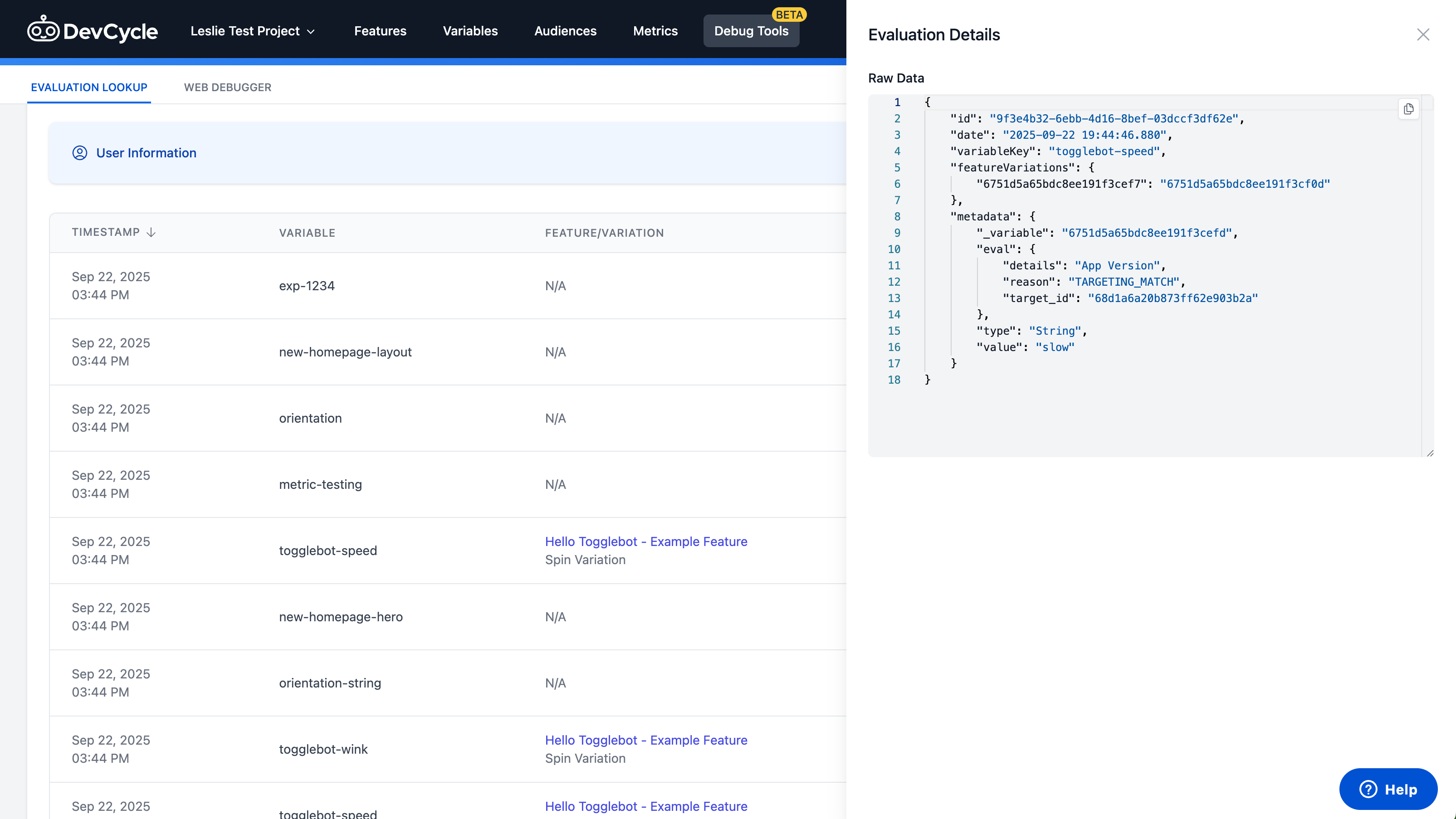 Evaluation Lookup Results